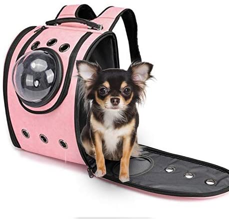 Gluckluz Pet Carrier Cat Travel Bag Dog Airline Approved Backpack Bubble Under Seat with Soft-Sided for Small Animals Puppy Kitten Indoor Oudoor Car (Pink, 33 x 39 x 22 cm)