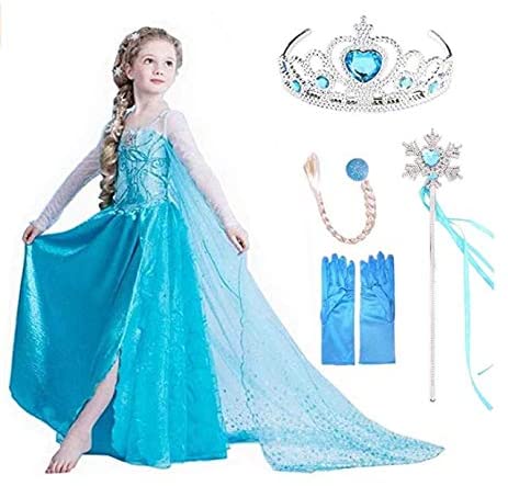 Mumoo Bear Snow Queen Dress Girls Party Cosplay Girl Clothing Snow Queen Birthday Princess Dress Kids Costume Blue Costume With Accessory Set