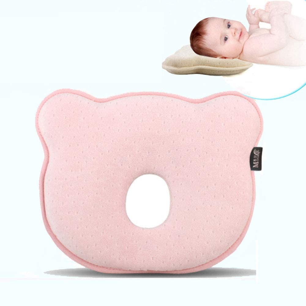 Goolsky Newborn Head Shaping Pillow Baby Pillow Prevent Infant Flat Head Memory Foam for Age 0-1 Pink