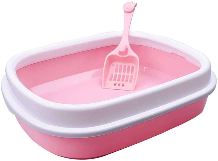 Mumoo Bear Cat Litter Box, Large Size With High Sides 47cm x 39cm x 13cm, Pvc Cat Litter Scooper As Gift-Pink