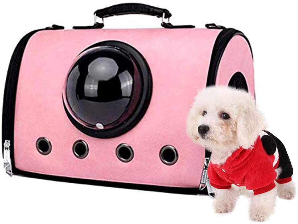Gluckluz Pet Carrier Dog Travel Bag Airline Approved Cats Handbag Under Seat Bubble with Soft-Sided for Small Animals Puppy Kitten Indoor Oudoor Car (Pink)