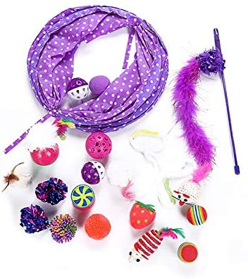 Mumoo Bear 17pcs/set Interactive Cat Toys Mouse Crinkle Ball Cat Tunnel Feather Cat Stick Wand Pet Toys