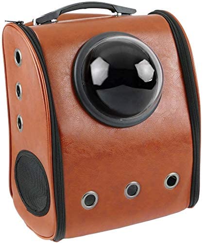 Gluckluz Pet Carrier Cat Dog Travel Bag Airline Approved Backpack Bubble Under Seat Soft-Sided for Small Animals Puppy Kitten Indoor Oudoor Car (Brown, 33 x 39 x 22 cm)