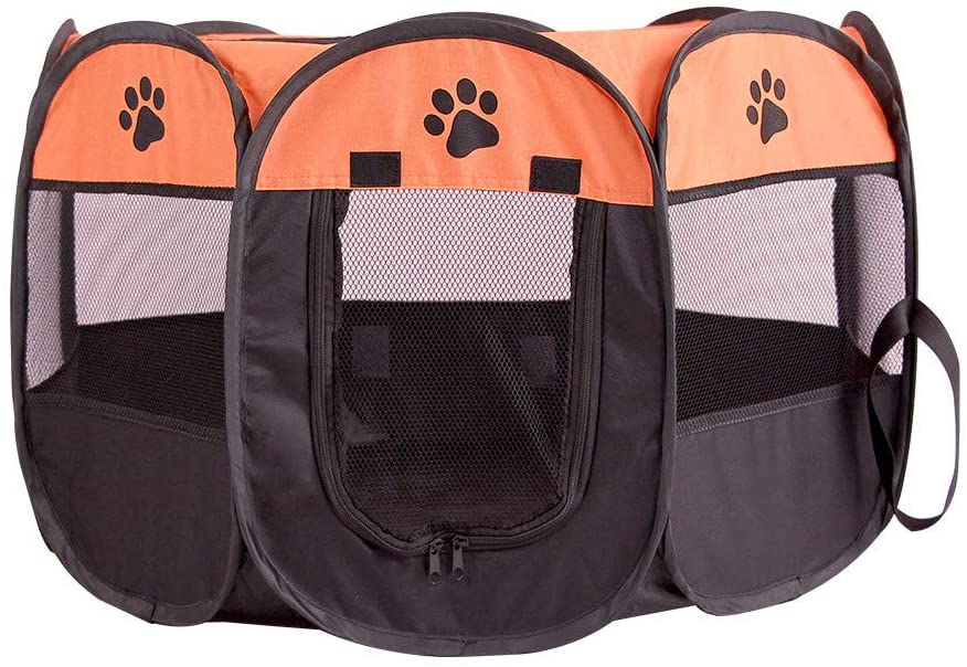 Mumoo Bear Orange Fabric Folding Playpen Pet Kennel Cage, Medium