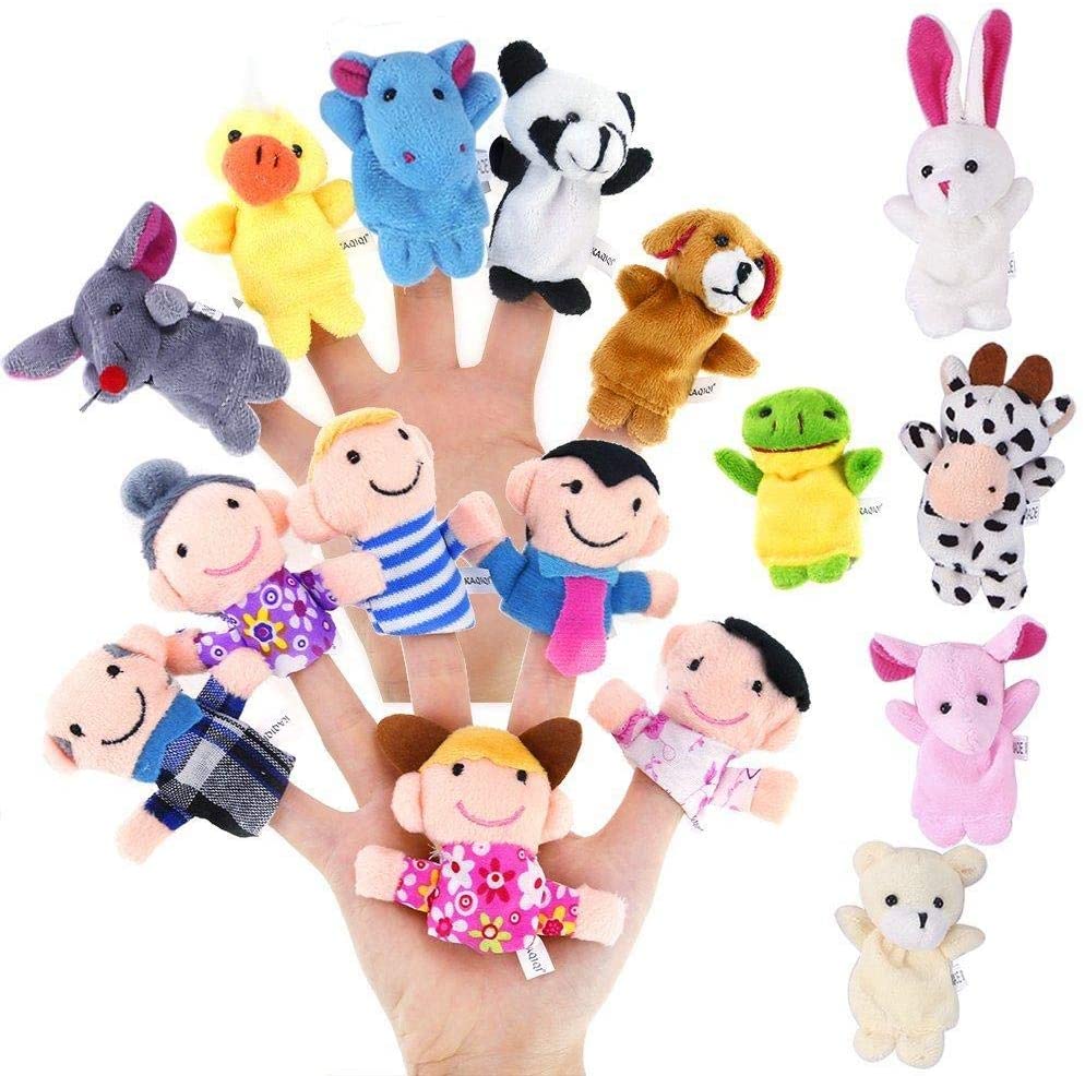 Mumoo Bear 16pcs Cartoon Animal Plush Finger Puppets Set Cute Dolls for Children, Story Time, Shows, Playtime, Schools