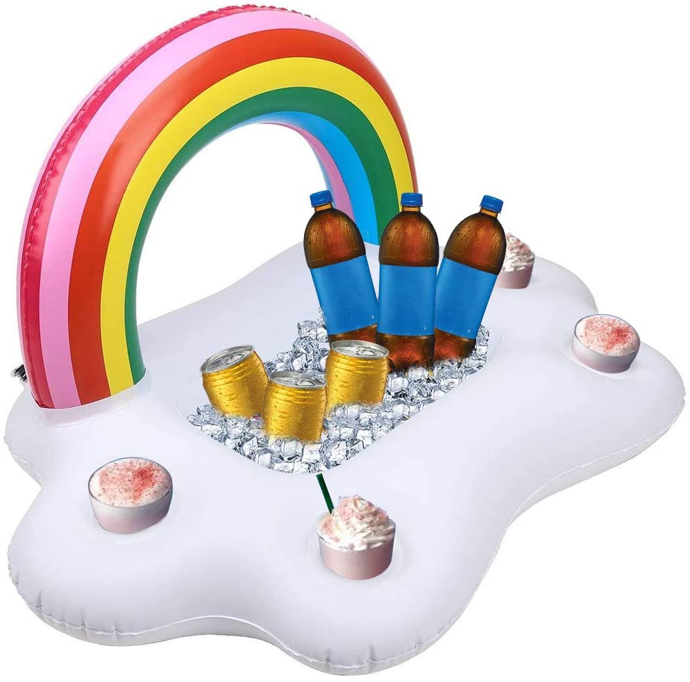 Inflatable Rainbow Cloud Cup Holder, 4 Hole Floating Pool Drink Cup Holders, Beach Water Toy