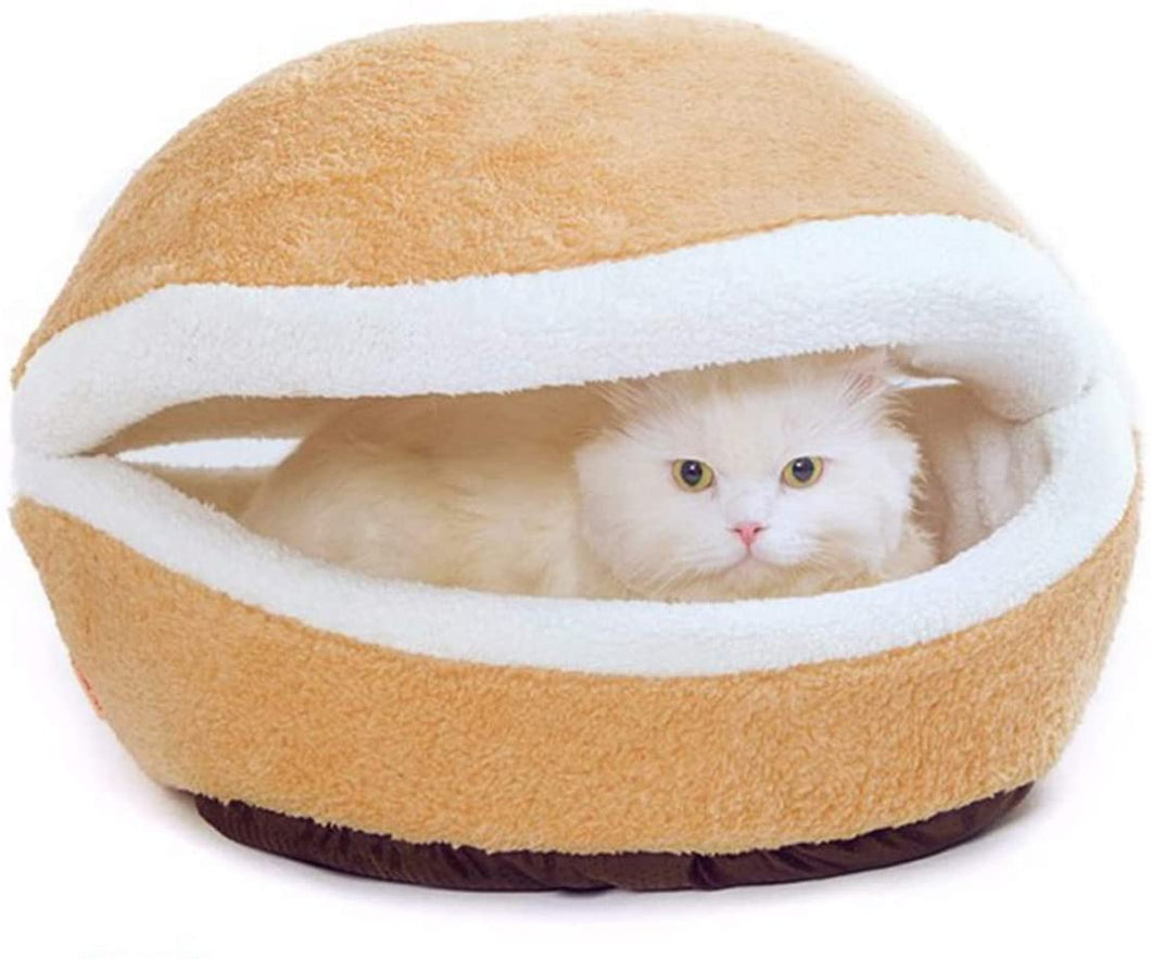 Mumoo Bear Pet Hamburger/Warm Shell Cave Sleeping Bed with Removable Cover, Light Yellow