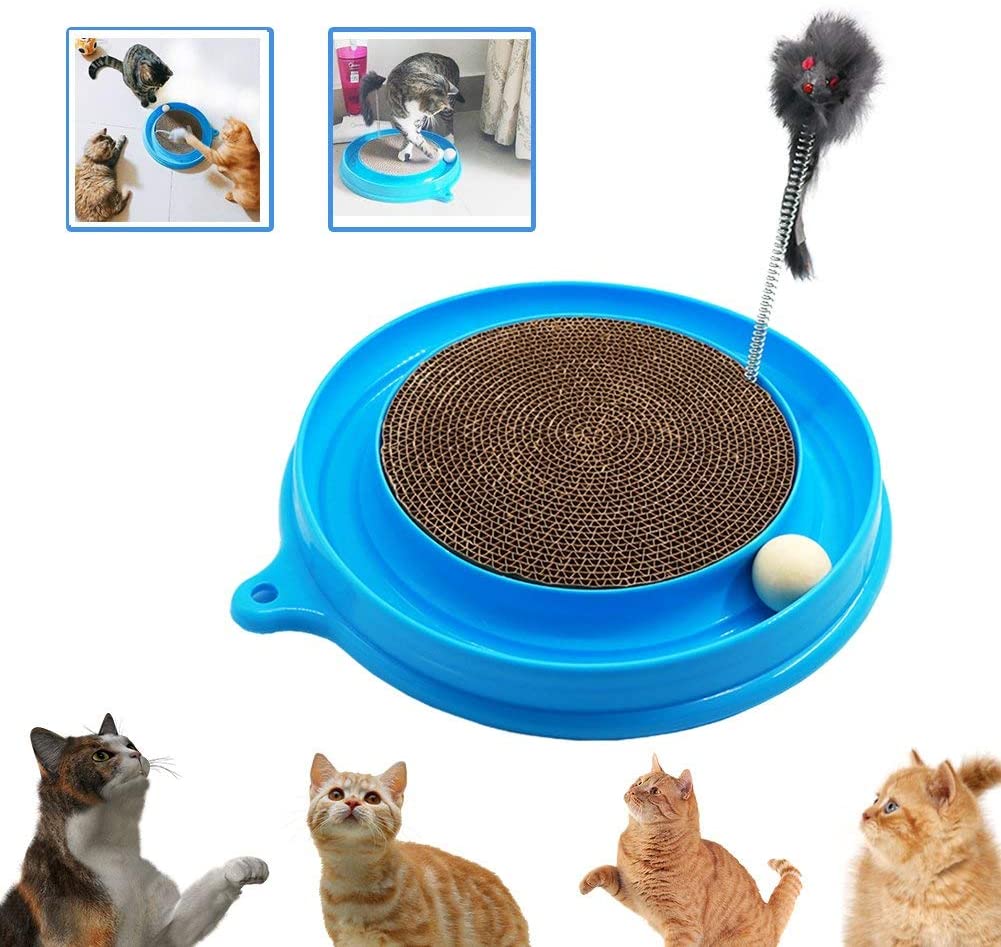 Mumoo Bear mb-s001 Cat Scratcher Toy, Cat Turbo Toy, Post Pad Interactive Training Exercise Mouse Play Toy with Turbo and Ball, Blue