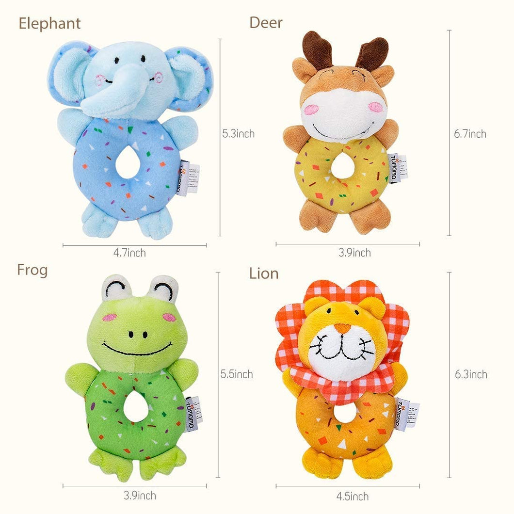 Mumoo Bear Baby Toys, Soft Cute Stuffed Animal Rattles for Baby and Infant Developmental Hand Grip , 4 PCS