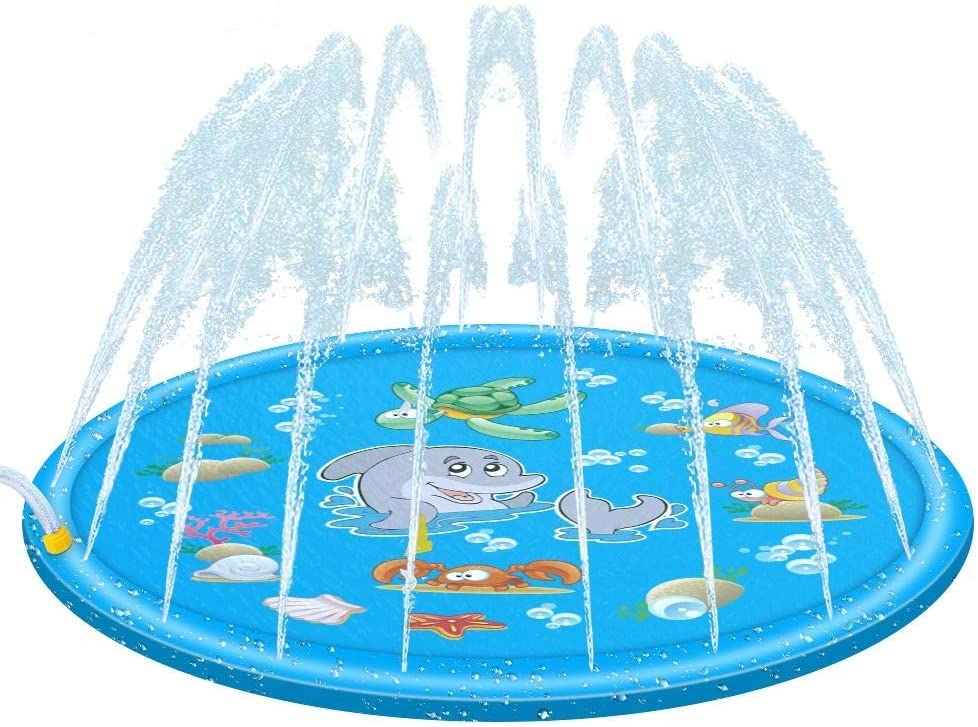 Mumoo Bear Sprinkler Mat for Kids, 170 cm Outdoor Water Pad Toys for Toddlers Boys Girls Children [Blue]