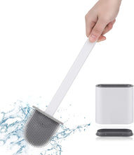 Load image into Gallery viewer, Mumoo Bear Silicone Toilet Brush, Bathroom Silicone Toilet brushes and holders,Toilet Bowl Clean Brush with No-Slip Long Plastic Handle &amp; Drain Quick Drying Holder Toilet Brush Kit- White
