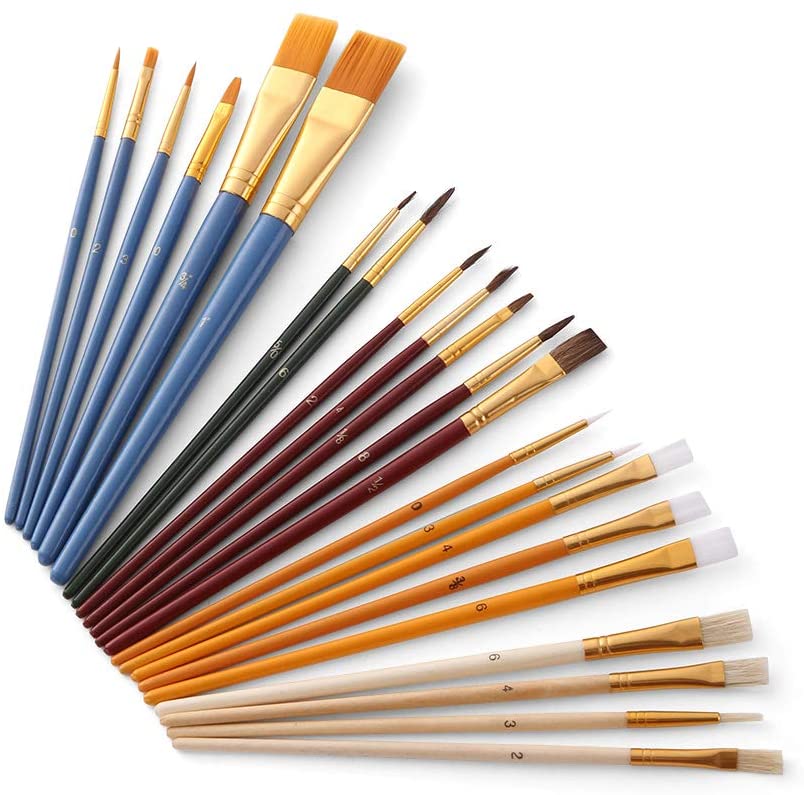 Goolsky 25Pcs Paint Brushes Set PaintBrushes Starter Kit Includes Taklon/Bristle/Horse Hair Brushes and Sponge Brushes for Acrylic Oil Watercolor Gouaches Painting Artist Supplies