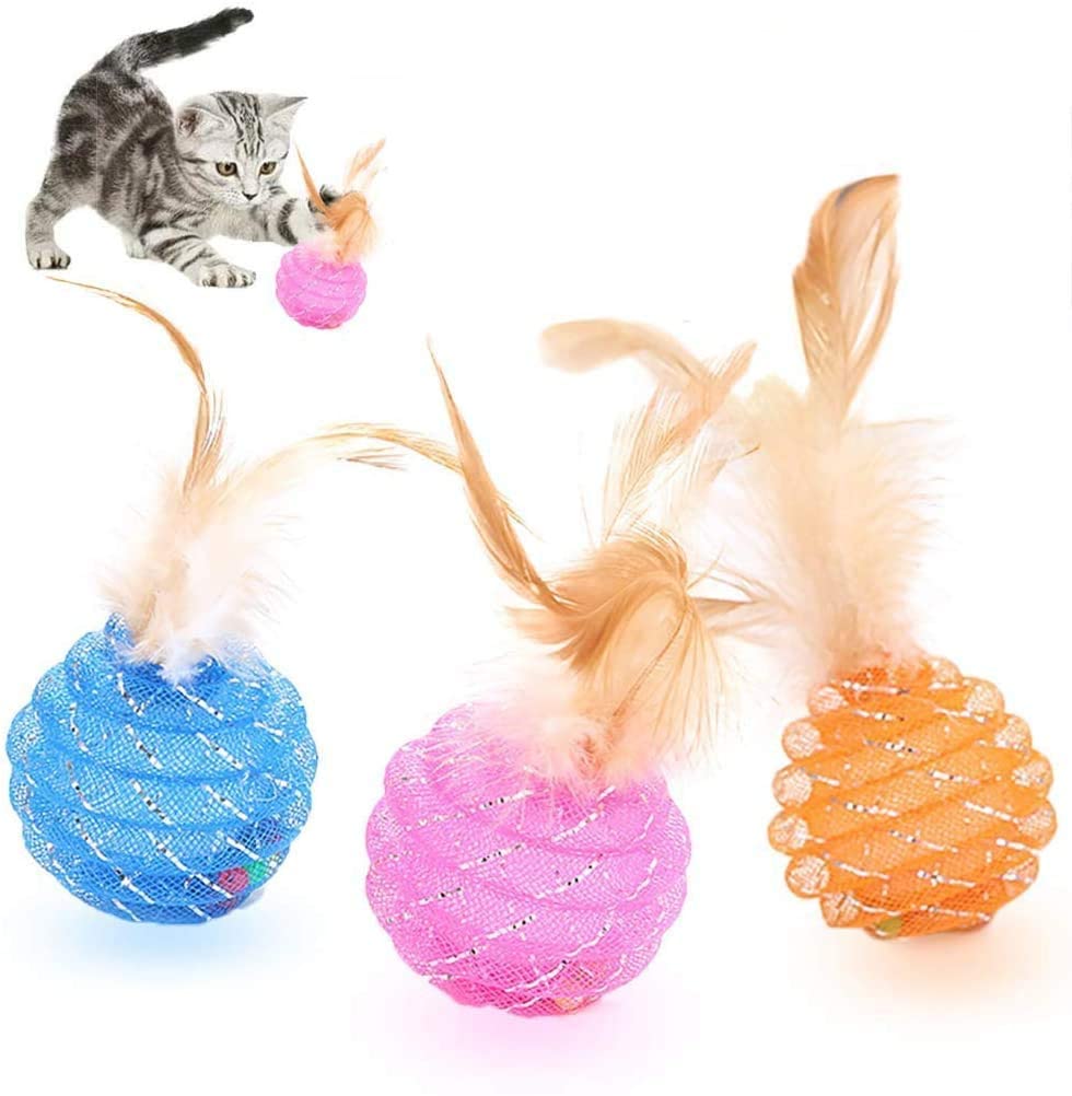 Mumoo Bear Interactive Cat Ball Toys with Feather, 3Pcs