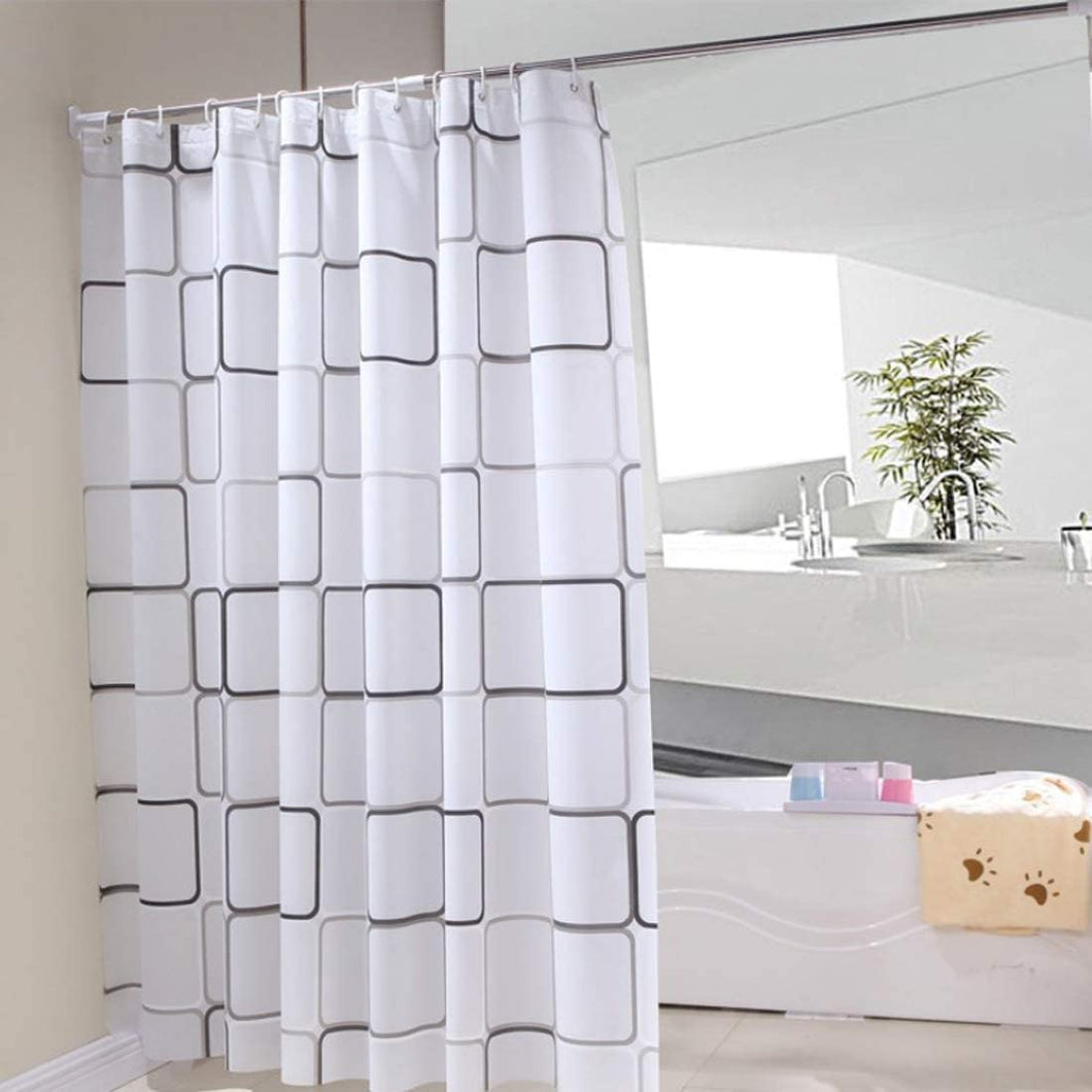 Shower Curtain Waterproof Durable Mildew Stain Resistant Black and White Square Style for Bathroom 180x200 cm
