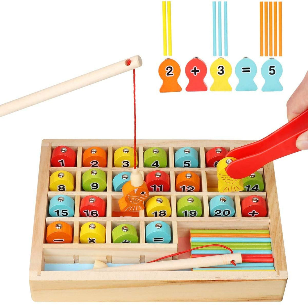 Mumoo Bear Wooden Magnetic Fishing Game, Montessori Learning Toys Fine
