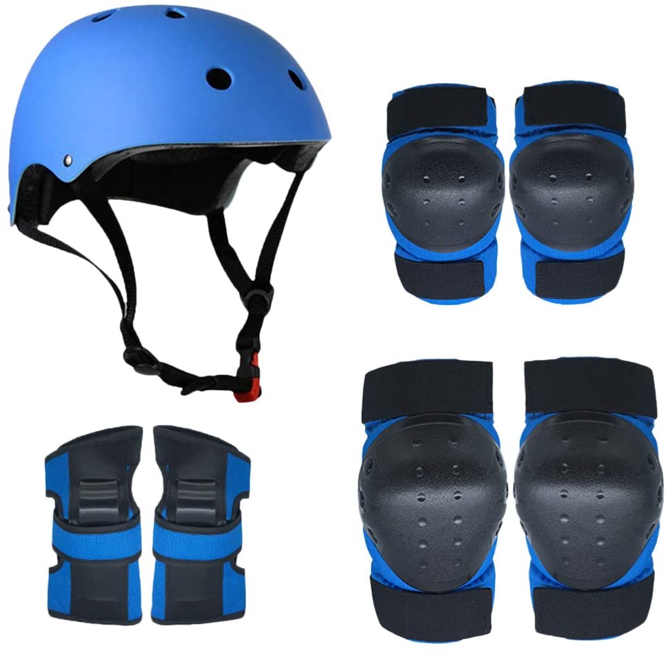 Fanryy Protective Gear Set,Protective Gear Set 7 in 1 Knee Elbow Pads Wrist Guards Helmet Multi Sports Safety Protection Pads for Kids Teenagers Scooter Skating Cycling