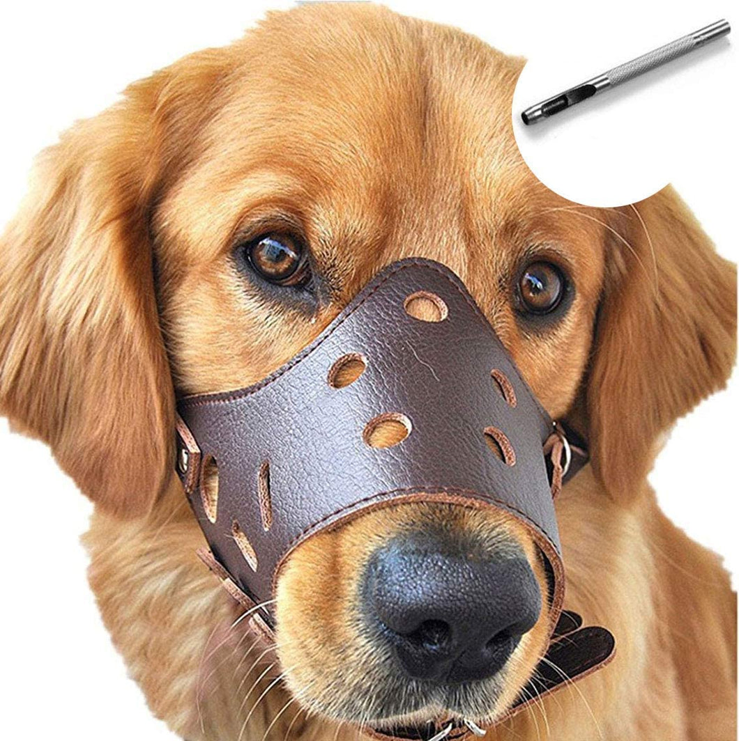 Mumoo Bear Dog Muzzle Leather, Comfort Secure Anti-Barking Muzzles for Dogs