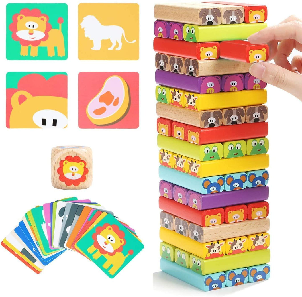 Mumoo Bear Colored Wooden Blocks Stacking Board Games for Kids Ages 4-8 with 51 Pieces