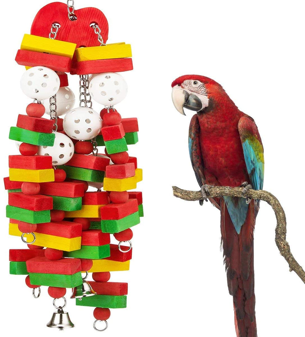 Mumoo Bear Bird Block Toys with Bells for Medium Parrots