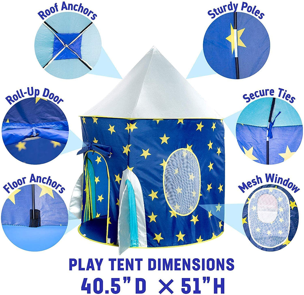 Mumoo Bear Portable Foldable Play Tent Rocket Ship Folding Tent Kids Children Boy Castle Cubby Play House Kids Gifts Outdoor Toy Tents